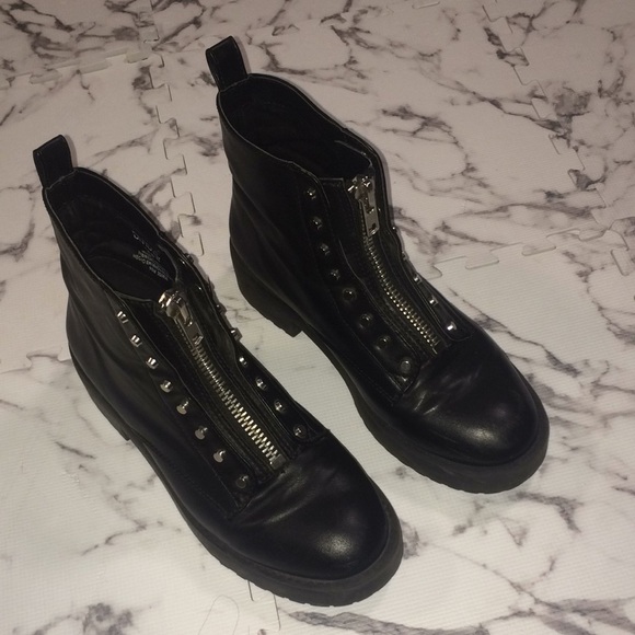 Divided Shoes - Divided By H&M Black Zip Up Studded Combat Boots